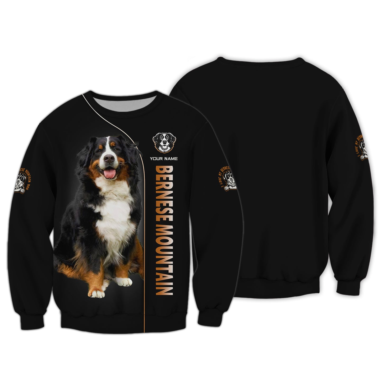 Camiseta con nombre personalizado de Bernese Mountain Camisetas 3D de Bernese Mountain Regalo para amantes de los perros