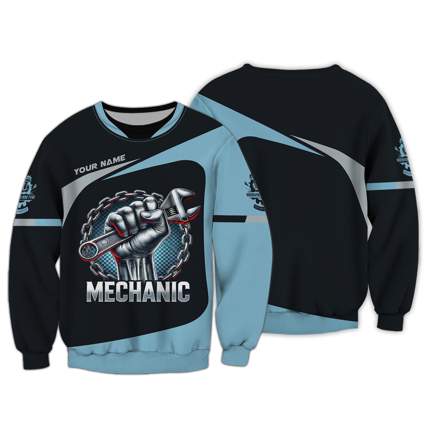 3D Full Print Wrench and Chain Mechanic Zipper Hoodie Personalized Name Gift For Mechanic Lovers