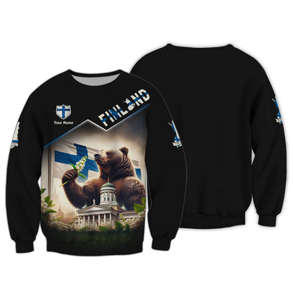 3D Full Print Finnish Brown Bear Shirt Personalized Name Gift For Finland Lovers