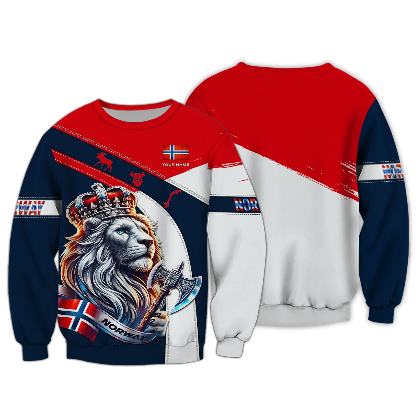 Camiseta con hacha y estampado 3D del rey león de Noruega, regalo personalizado con nombre para amantes noruegos