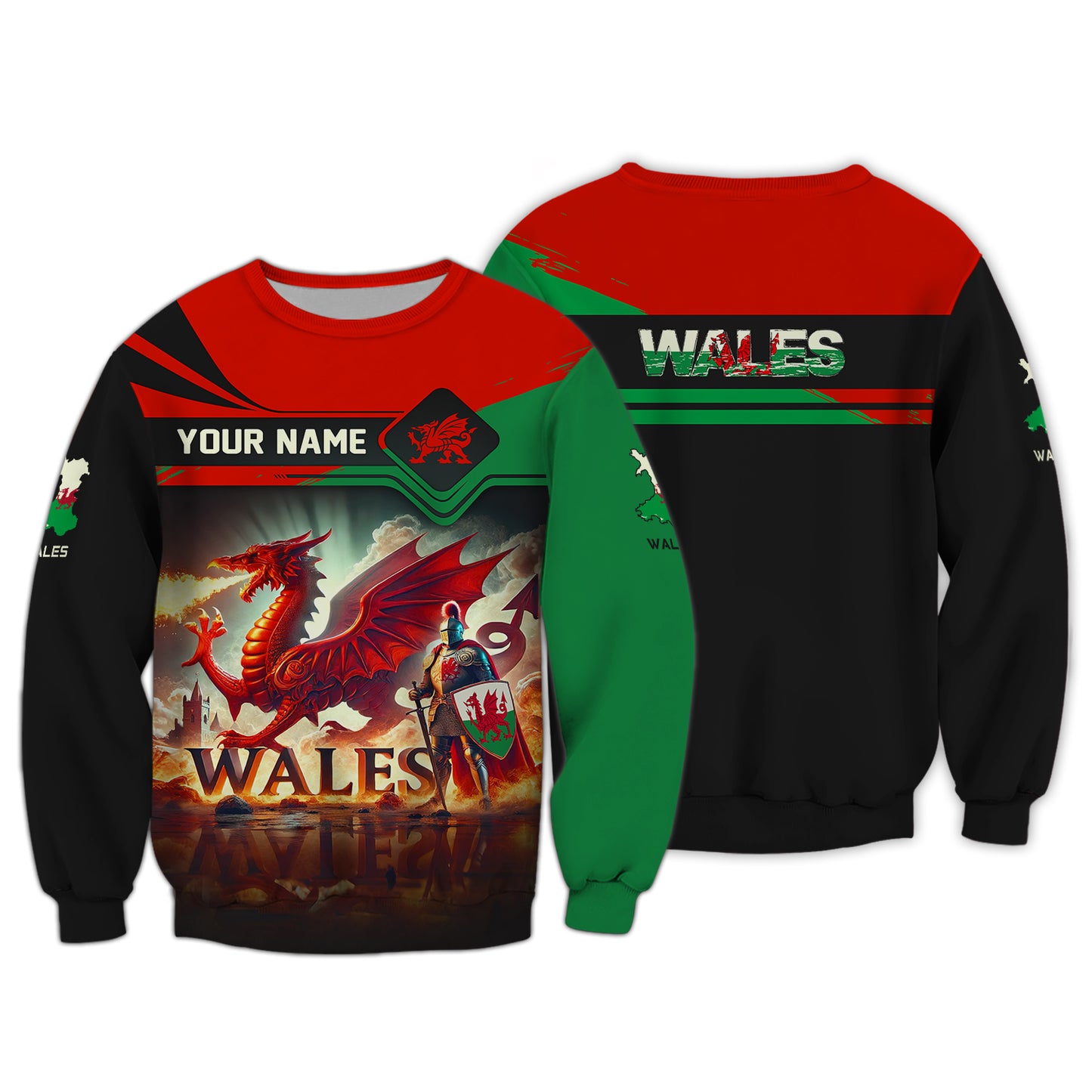 3D Full Print Welsh Warriors And Dragons Shirt Personalized Name Gif For Wales Lovers