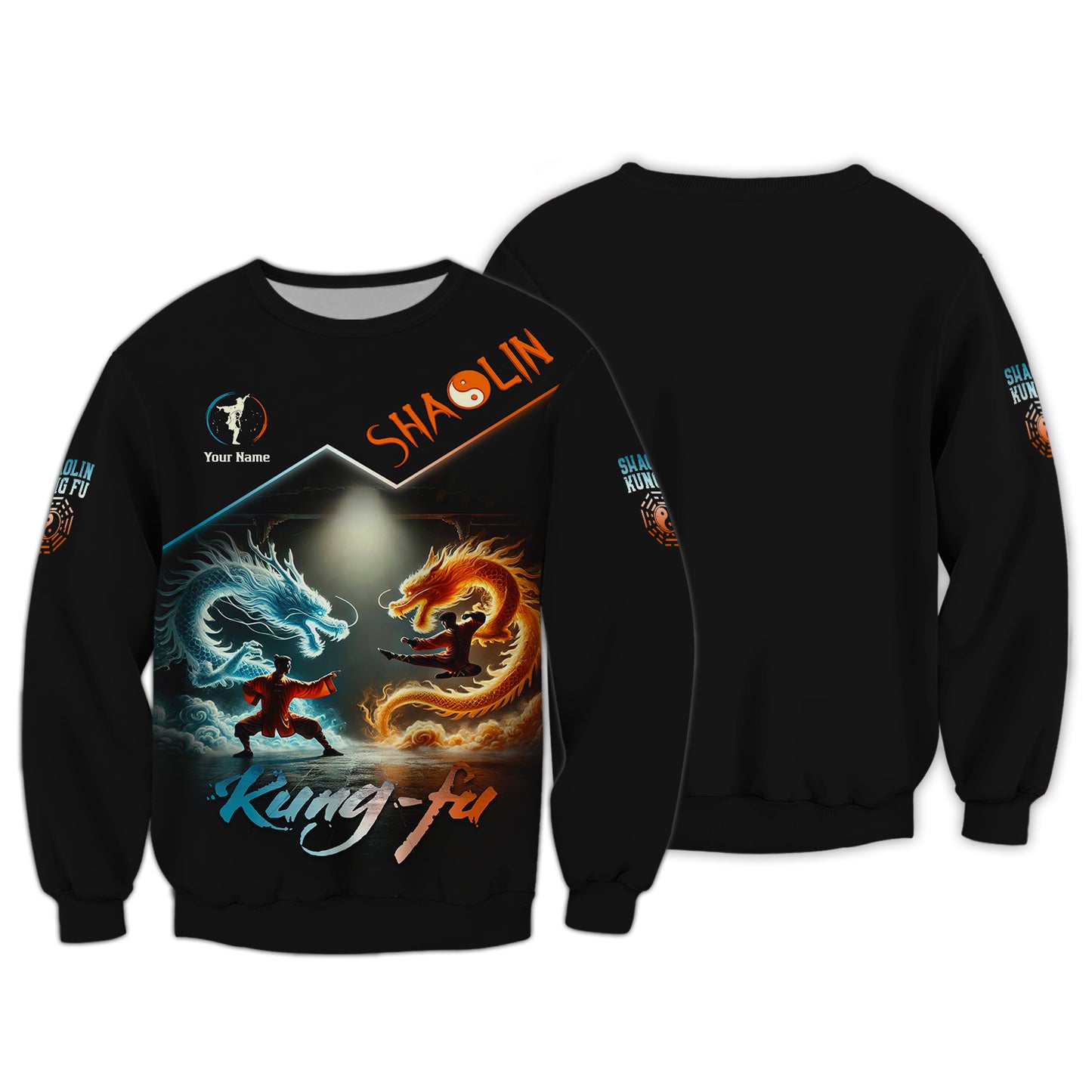 Camiseta con estampado 3D completo de dragón elemental de kungfu Shaolin, regalo con nombre personalizado para amantes del kungfu Shaolin