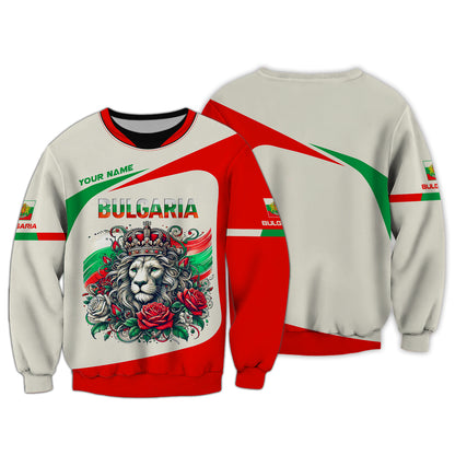 Camiseta con nombre personalizado de Bulgaria, Rey León con rosa, camisetas 3D, regalo para amantes de Bulgaria