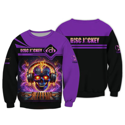 Sudadera con capucha y cremallera con estampado 3D de calavera y disc jockey, regalo personalizado con nombre para amantes de los disc jockeys