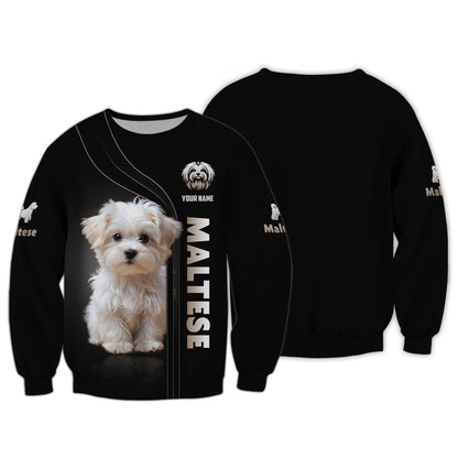 3D Full Print Maltese Zipper Hoodie Personalized Name Gift For Dog Lovers