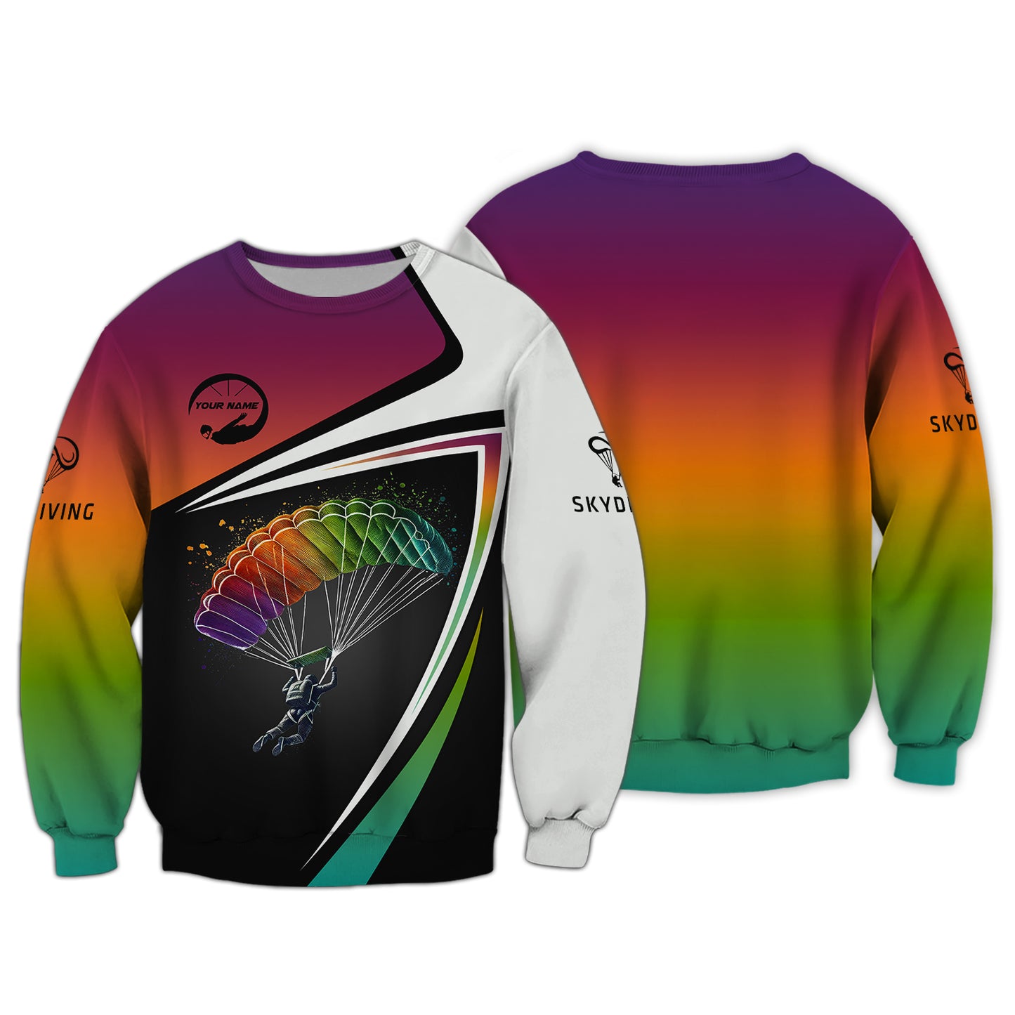 3D Full Print Skydiving Adventure Zipper Hoodie Personalized Name Gift For Skydiving Lovers