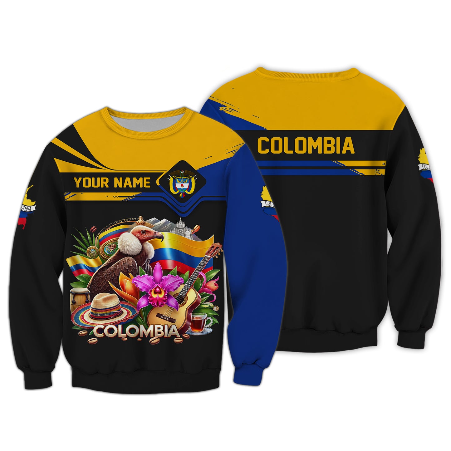 T-shirt 3D personnalisé avec nom Colombia Life pour les amoureux colombiens