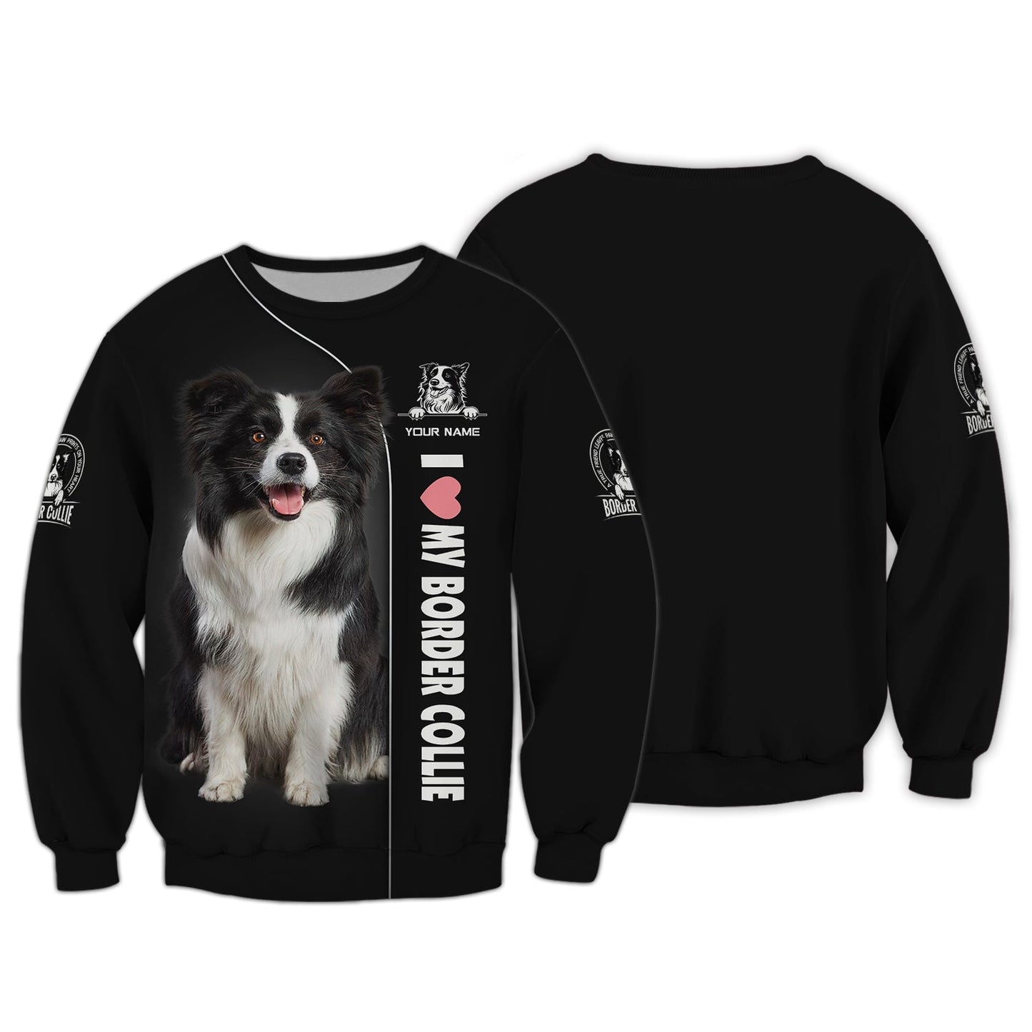 Sweat à capuche zippé avec nom personnalisé Border Collie Gif pour les amoureux des chiens T-shirts 3D