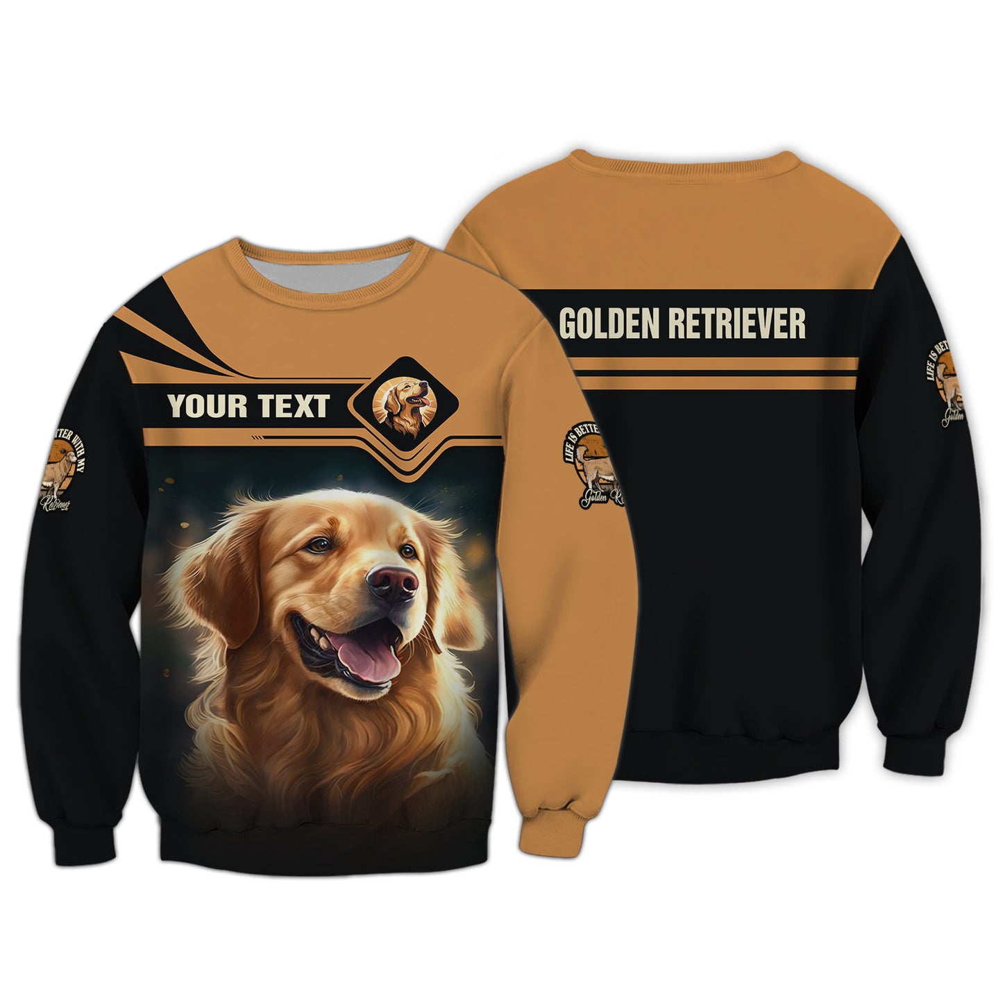 T-shirt personnalisé avec nom Golden Retriever, cadeau pour les amoureux des chiens, chemises 3D