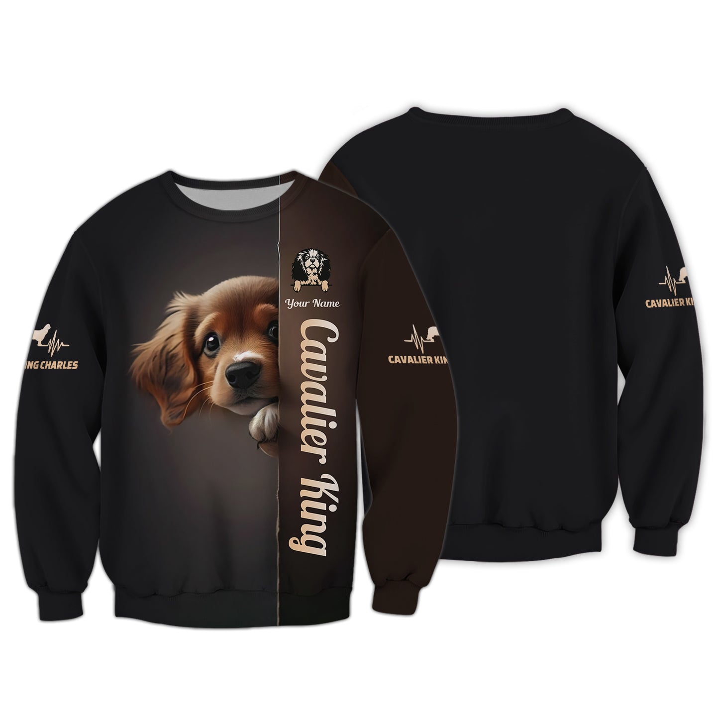 Sudadera con capucha y cremallera con estampado 3D completo de Cavalier King Charles Spaniel, regalo personalizado con nombre para amantes de los perros