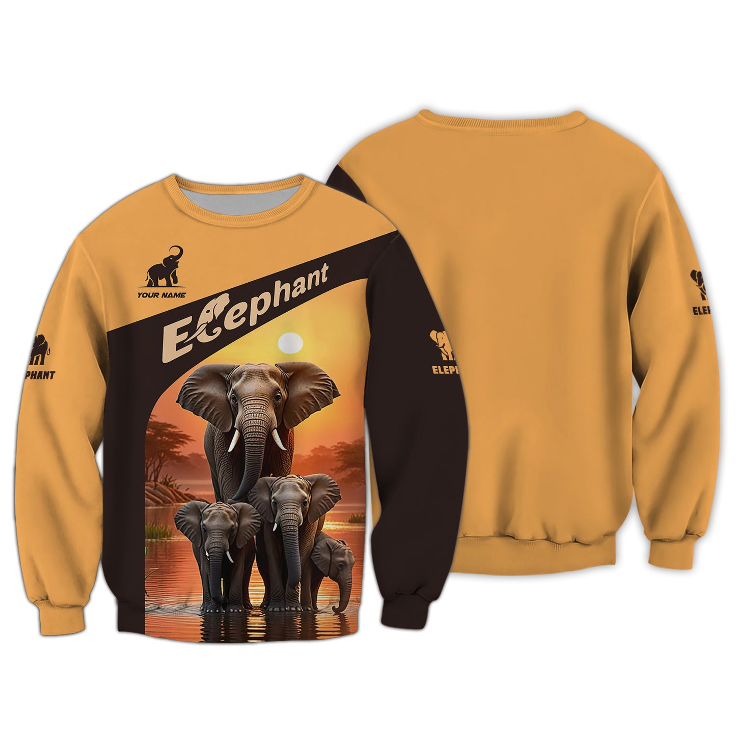 3D Full Print Sunset Elephant Zipper Hoodie Personalized Name Gift For Elephant Lovers