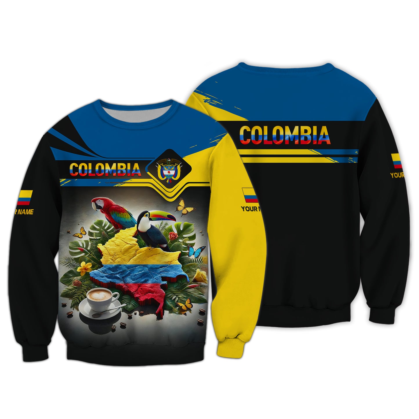 Carte de la Colombie Nom personnalisé T-shirt 3D Cadeau pour les amoureux colombiens