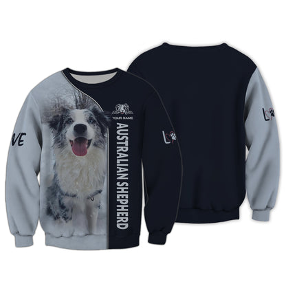 Sudadera con capucha y cremallera 3D con nombre personalizado de pastor australiano, regalo para amantes de los perros