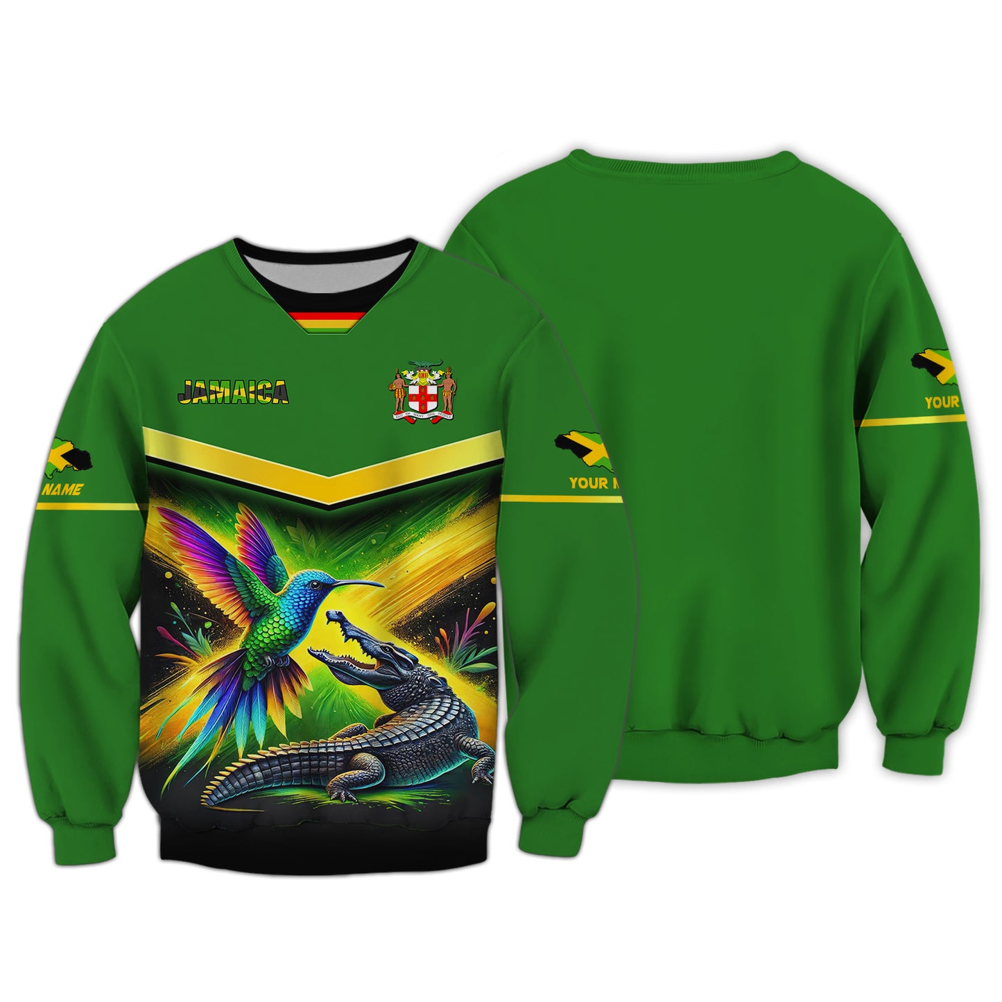 Colorful Hummingbird And Crocodile Of Jamaica Custom Name 3D Shirt Personalized Gift For Jamaican Lovers