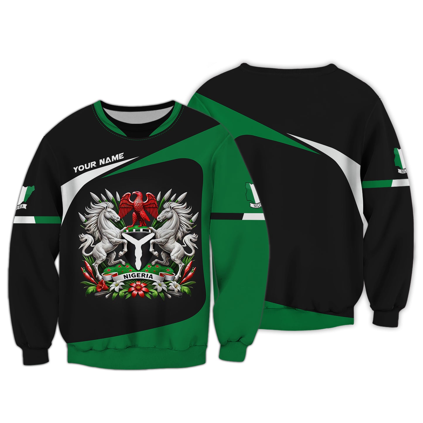 Coat Of Arms Nigerian Custom Name 3D Zipper Hoodie Gift For Nigeria Lovers
