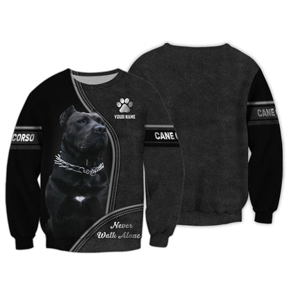 Camiseta con nombre personalizado de Cane Corso. Nunca camines solo. Regalo para amantes de los perros. Camisetas 3D