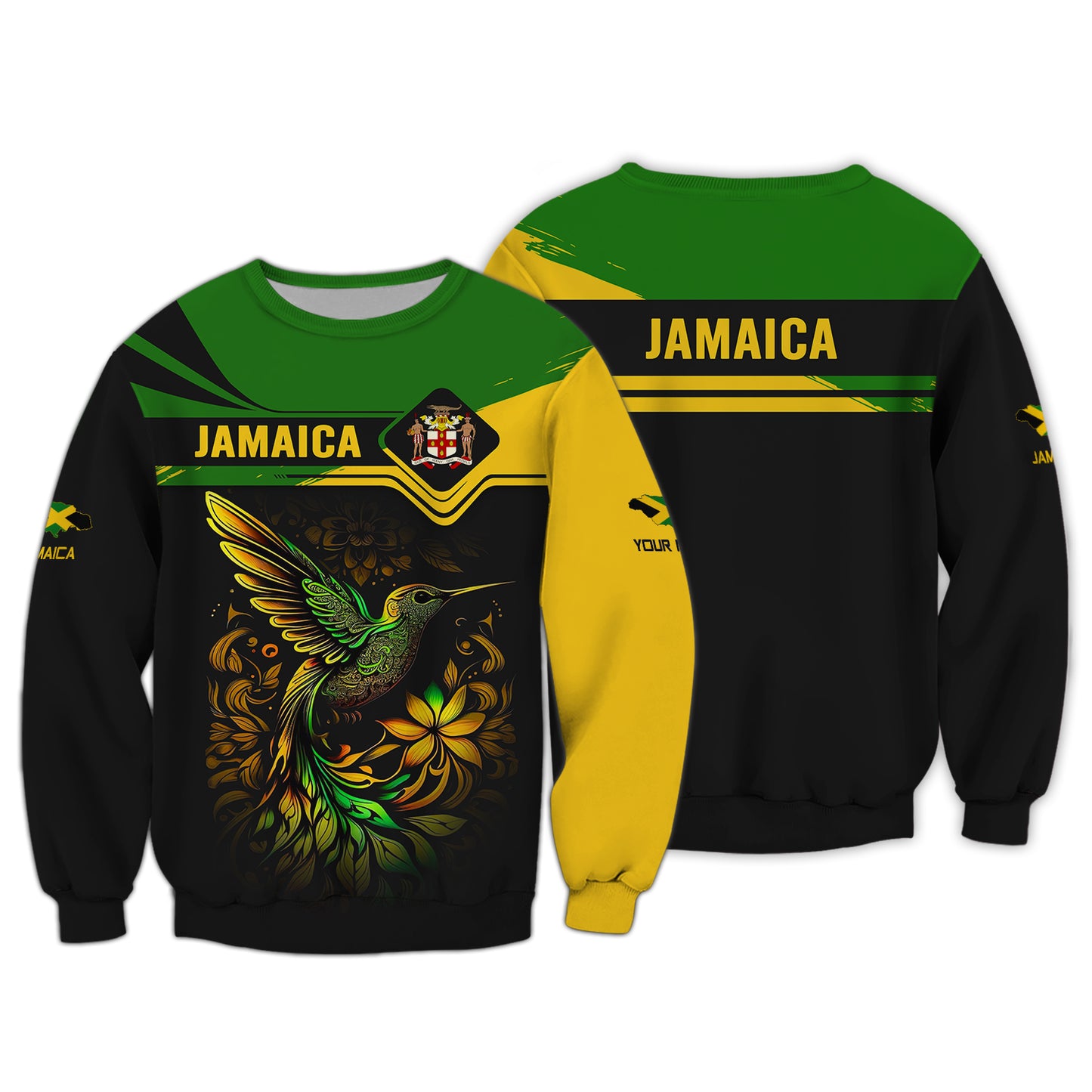 Camiseta personalizada con nombre en 3D de colibrí de Jamaica, regalo personalizado para amantes de Jamaica