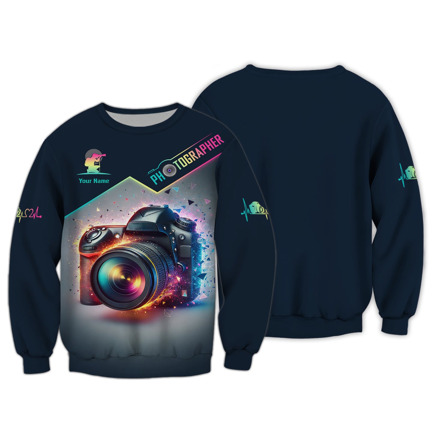 Sudadera con capucha y cremallera con estampado 3D completo y colorido para cámara, regalo personalizado con nombre para amantes de la fotografía