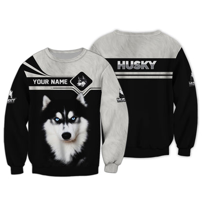 Husky Custom Name Zipper Hoodie Gift For Dog Lovers 3D Shirts