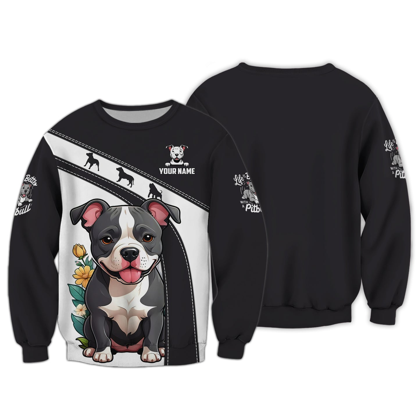 Sudadera con capucha y cremallera con estampado 3D completo de Pitbull para bebé, regalo personalizado con nombre para amantes de los perros