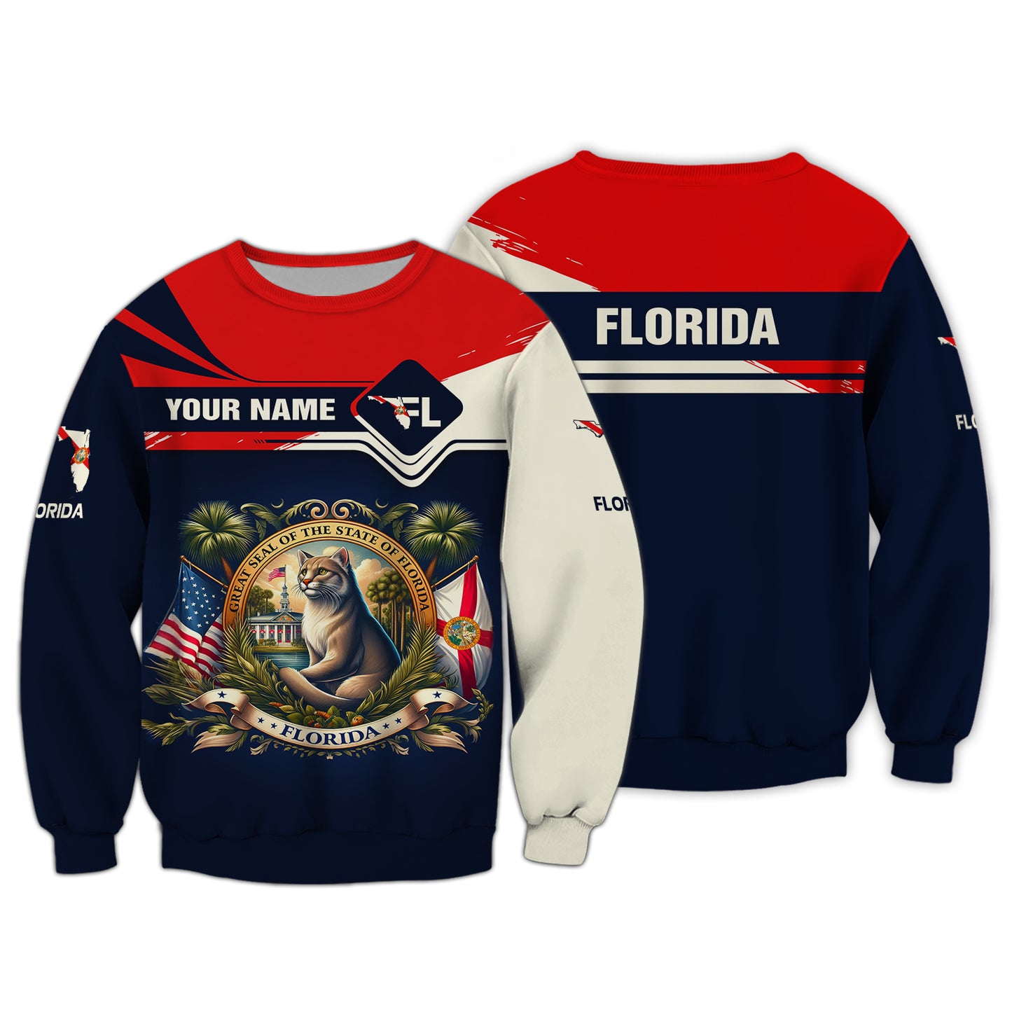 Camiseta personalizada con el escudo de armas de Florida, gif para amantes de Florida, camiseta 3D