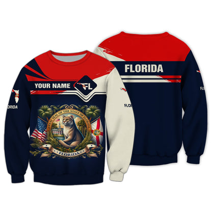 Sudadera con capucha y cremallera personalizada con el escudo de armas de Florida, gif para amantes de Florida, camiseta 3D