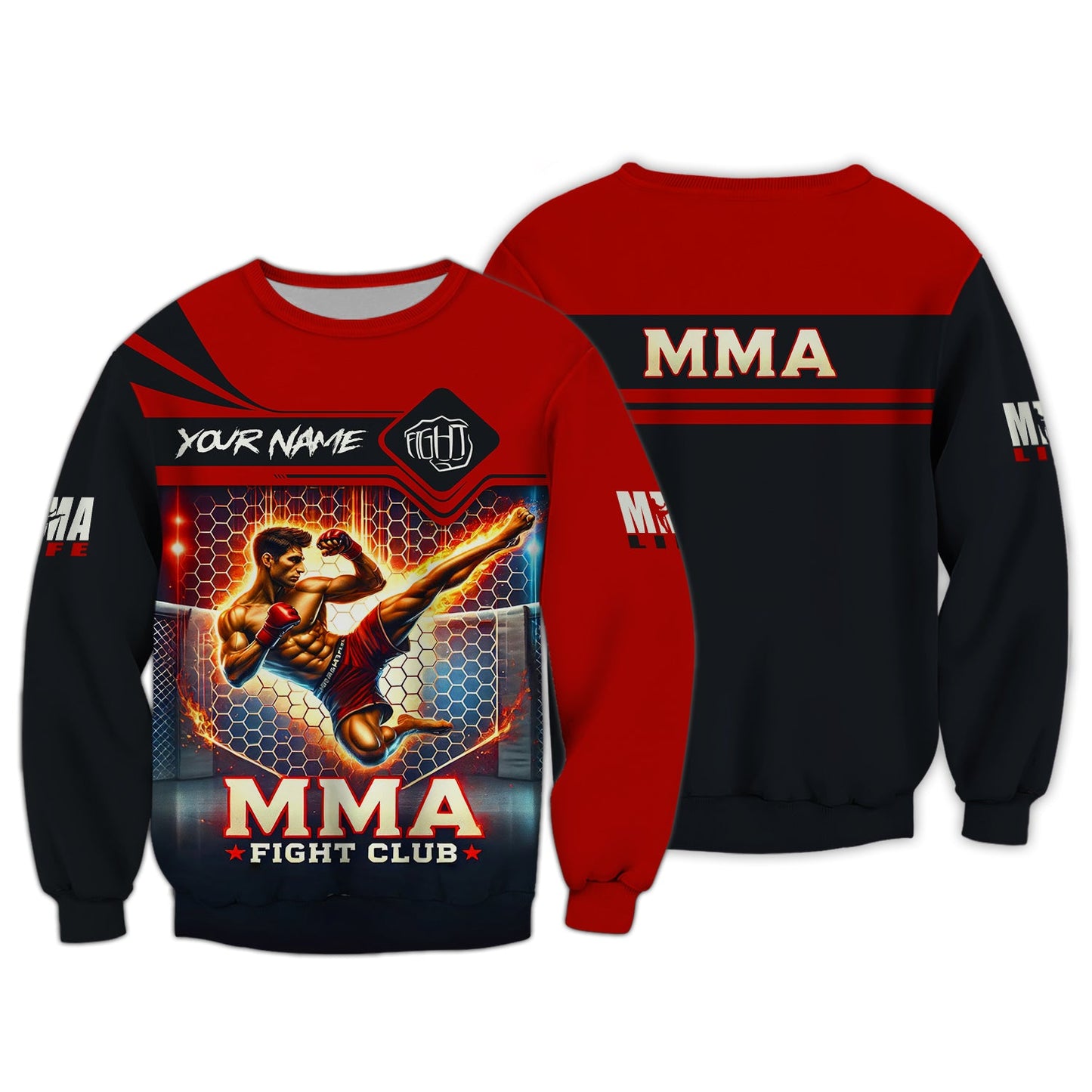 Sweat à capuche zippé MMA entièrement imprimé en 3D, cadeau personnalisé avec nom pour les amateurs de MMA