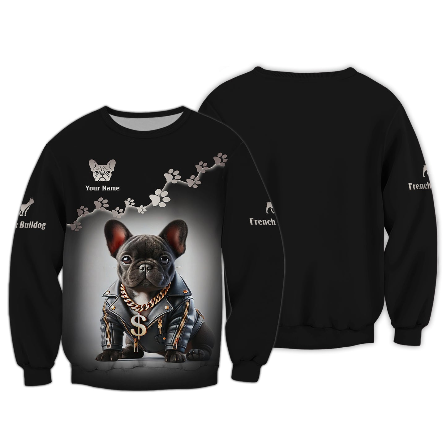 Customizable T-Shirt With Cool Gangster French Bulldog Personalized Name Gift For Dog Lovers