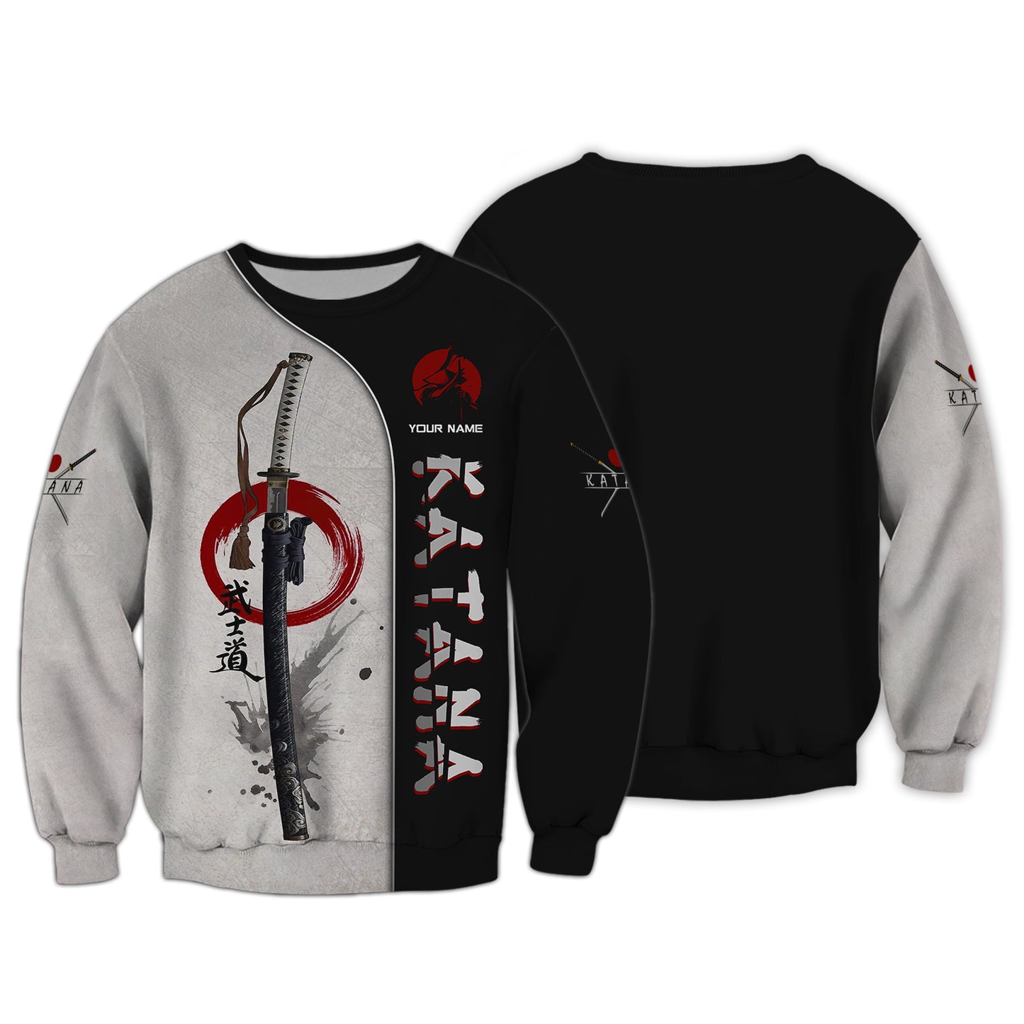 Sweat à capuche zippé imprimé 3D Katana Samurai Cadeau pour les amateurs de Katana