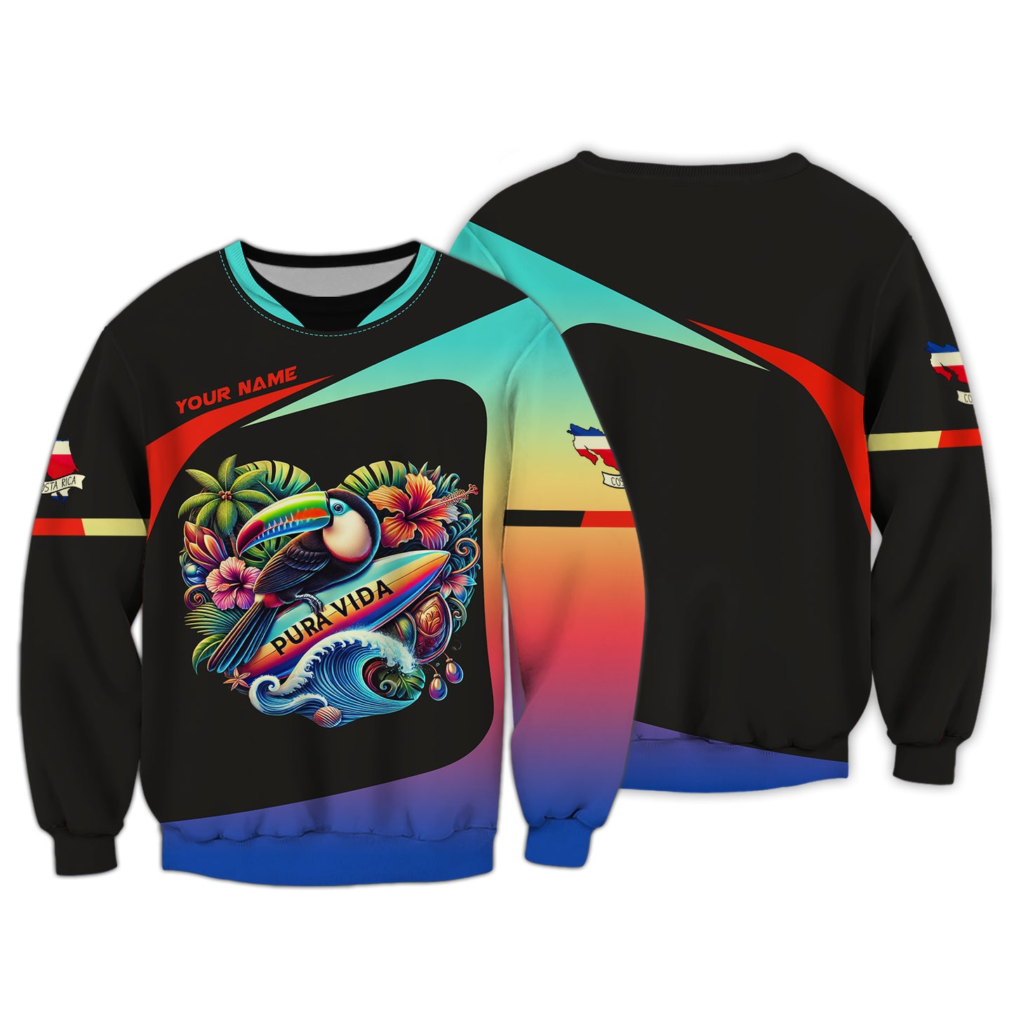 3D Full Print Pura Vida Customizable Tropical Paradise T-Shirt Personalized Name Gift For Costa Rica Lovers