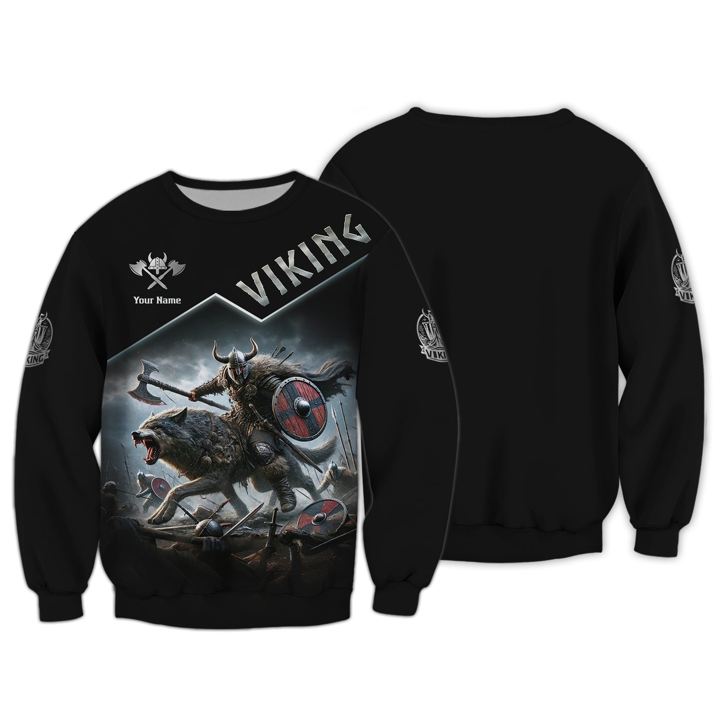 3D Full Print Viking Warrior Riding Wolf T-Shirt Personalized Name Gift For Viking Lovers