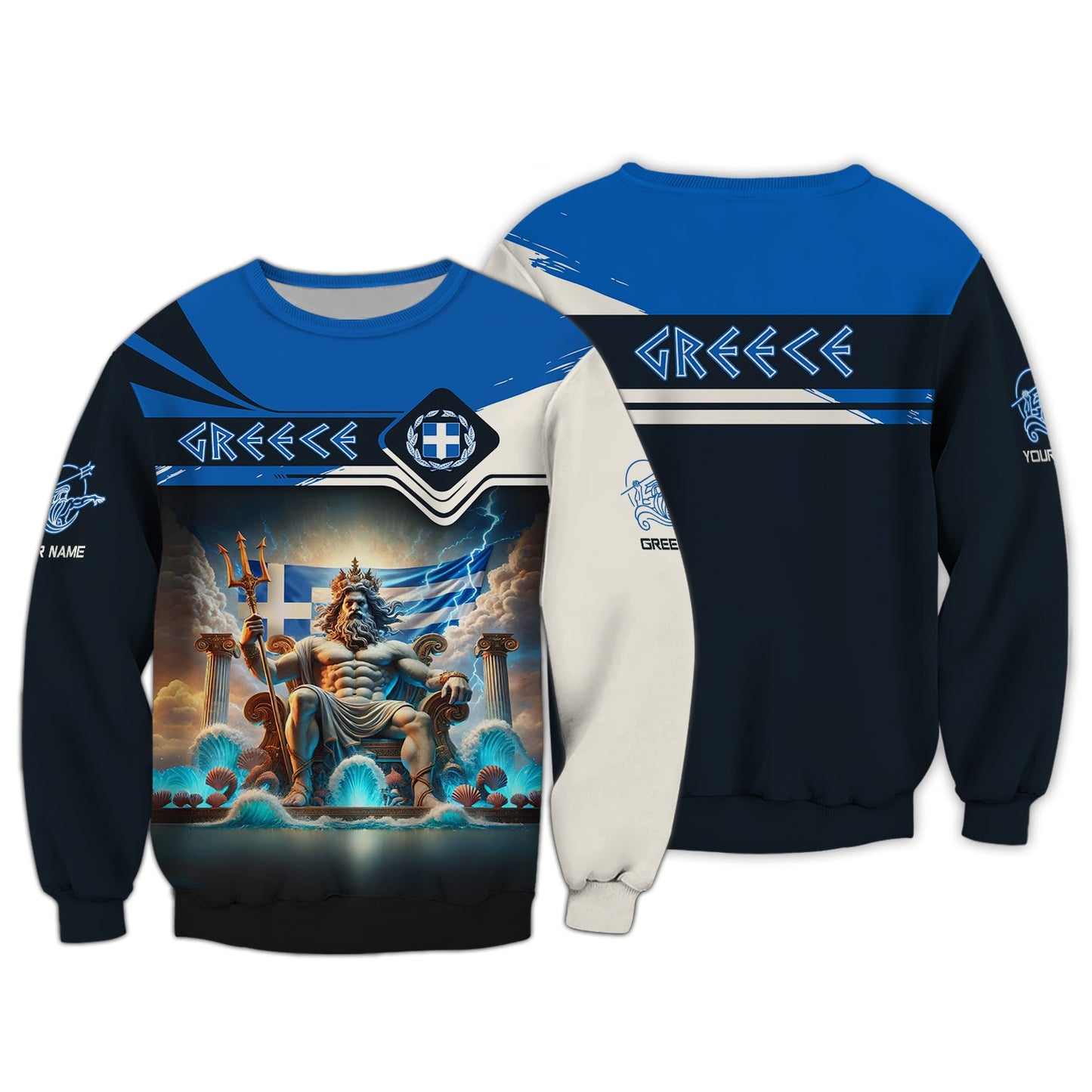 Sudadera con capucha y cremallera griega con estampado completo en 3D, regalo con nombre personalizado para amantes de Grecia