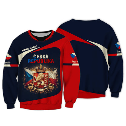 Sudadera con capucha y cremallera 3D con nombre personalizado de la República Checa y escudo de armas