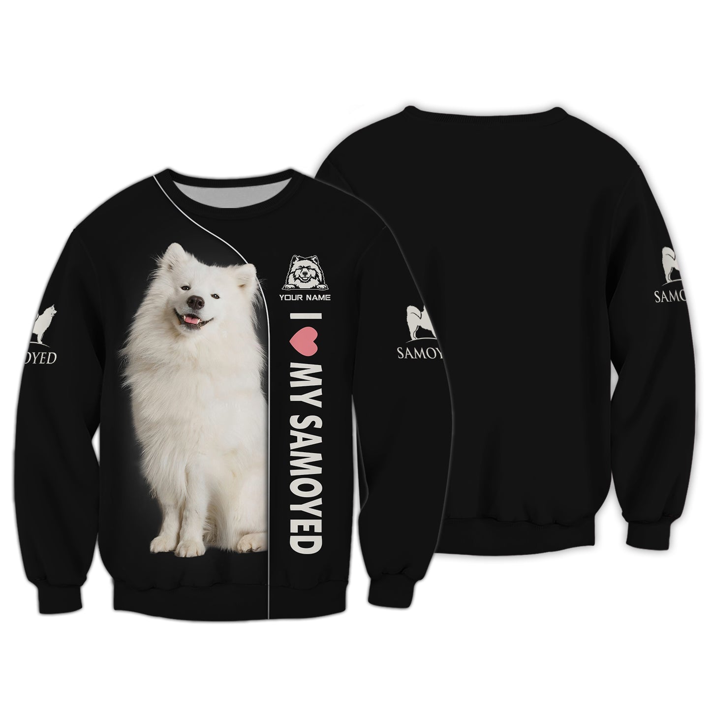 Sudadera con capucha y cremallera con nombre personalizado "Amo a mi samoyedo", regalo para amantes de los perros, camisetas 3D