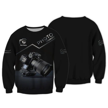 Camiseta con fotografía con impresión 3D completa, regalo personalizado con nombre para amantes de la fotografía