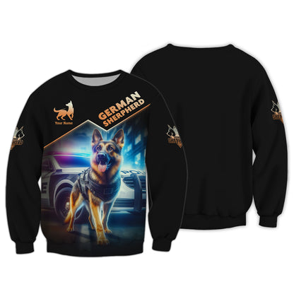 German Shepherd Custom Name T Shirt German Shepherd With Police Car 3D Shirts Gift For Dog Lovers