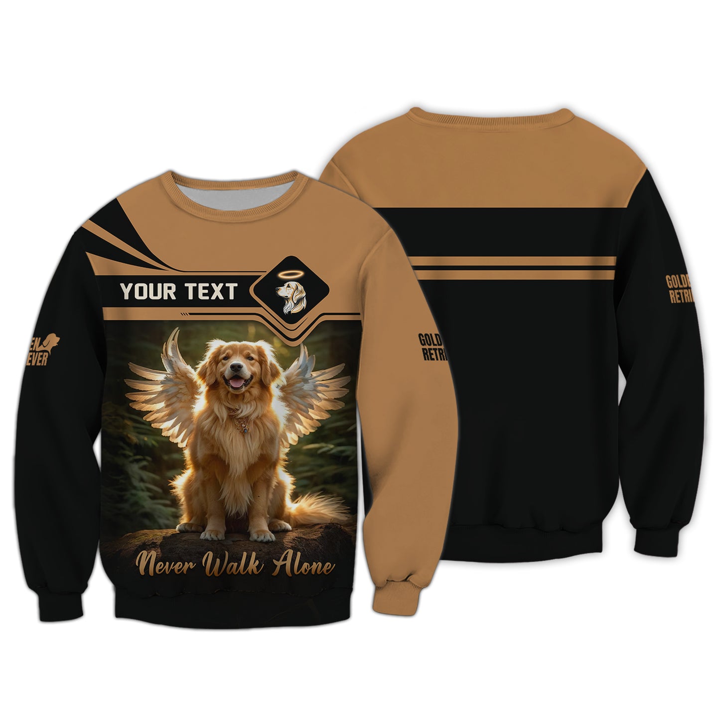 Sudadera con capucha y cremallera 3D con nombre personalizado de Golden Retriever, regalo Never Walk Alone para amantes de los perros