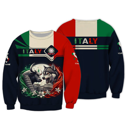 Sudadera con capucha y cremallera de Italia con estampado completo en 3D, regalo con nombre personalizado para amantes de Italia