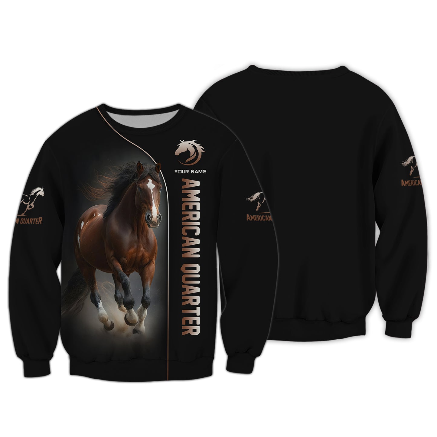 Sweat à capuche zippé American Quarter à impression 3D complète, cadeau personnalisé avec nom pour les amoureux des chevaux