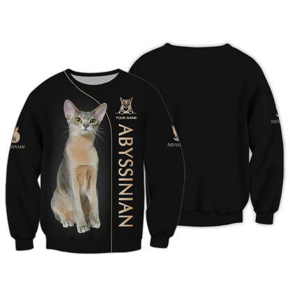 Custom 3D Printed Abyssinian Cat T-Shirts Personalized Name Gift For Cat Lovers