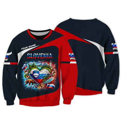 Sudadera con capucha y cremallera con corazón de Eslovenia y nombre personalizado Camiseta de Eslovenia Camiseta unisex de Eslovenia