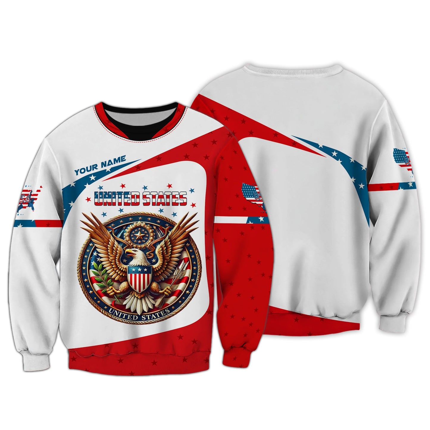 Sudadera con capucha y cremallera 3D con nombre personalizado y escudo de armas de Estados Unidos, regalo personalizado para amantes de los Estados Unidos