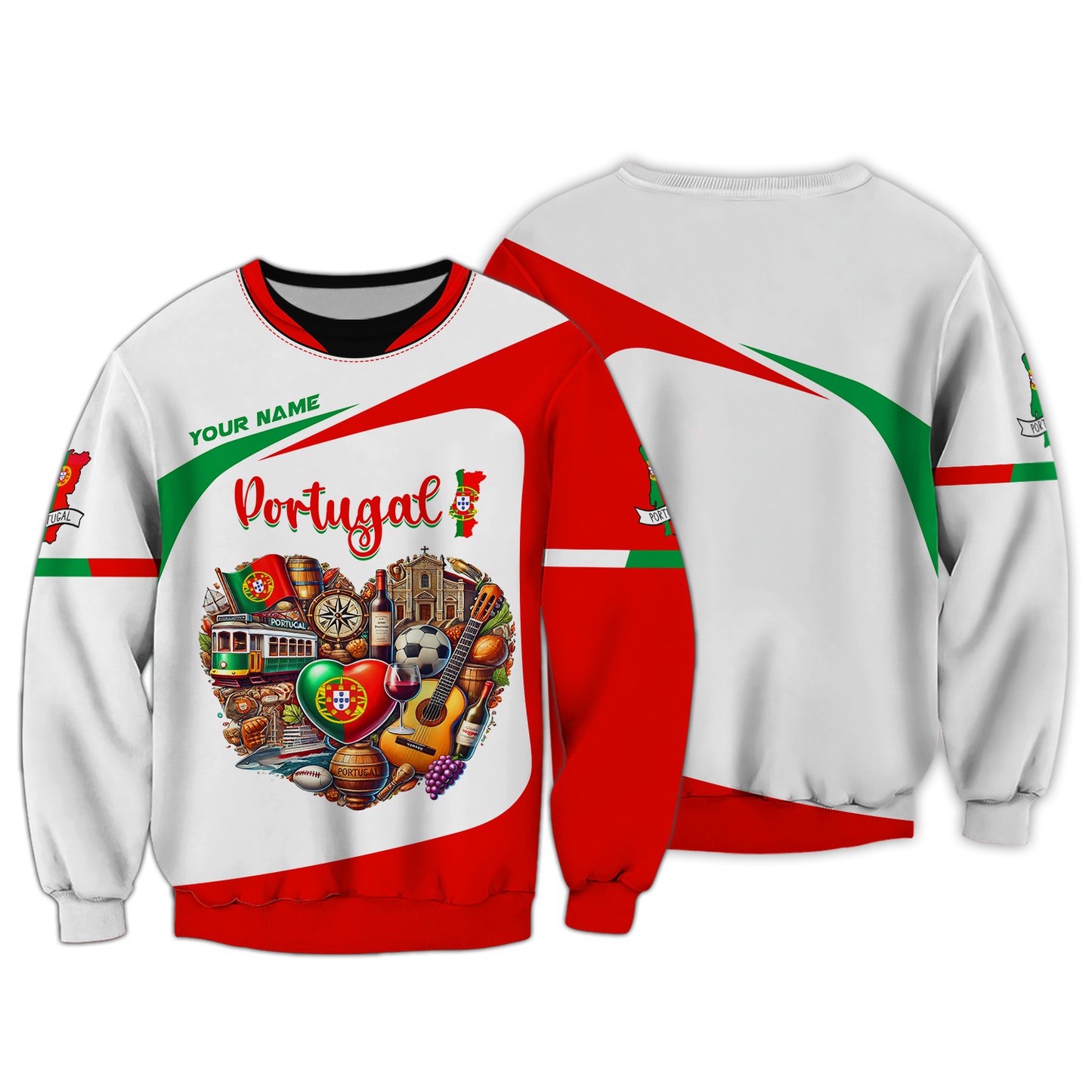 Camiseta personalizada con nombre en 3D y corazón de Portugal, regalo personalizado para amantes de Portugal