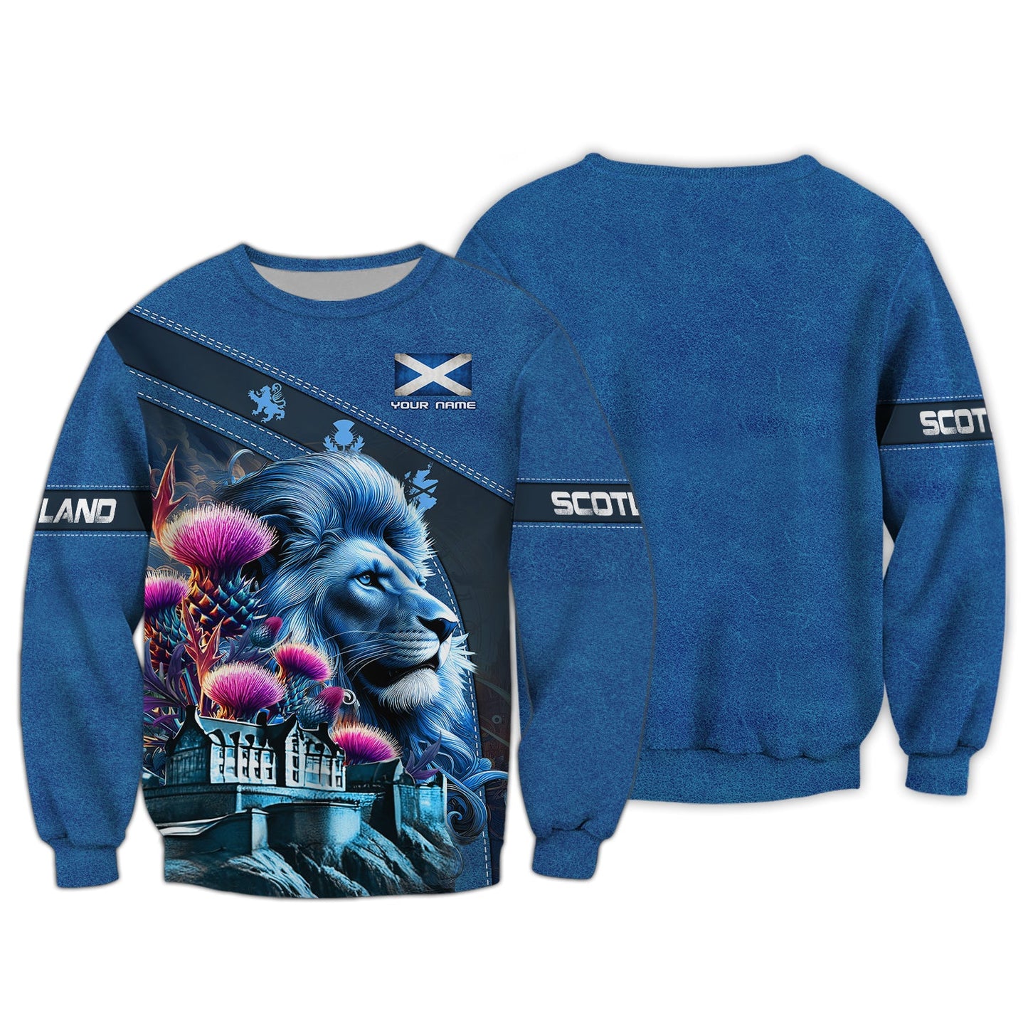 Sudadera con capucha y cremallera 3D con nombre personalizado de El león con cardo de Escocia, regalo personalizado para amantes de los escoceses