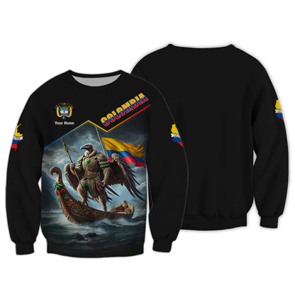 Andean Condor Warrior With Colombia Flag Custom T-Shirts Gift For Colombia Lovers