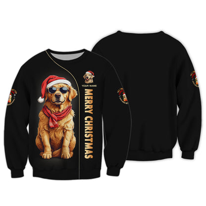 Golden Retriever Merry Christmas Custom Name 3D Shirt Gift For Dog Lover