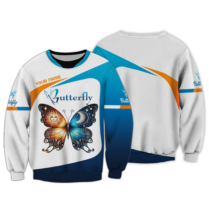 Sudadera con capucha con cremallera y estampado 3D completo de sol y luna combinada en mariposa, regalo con nombre personalizado para amantes de las mariposas