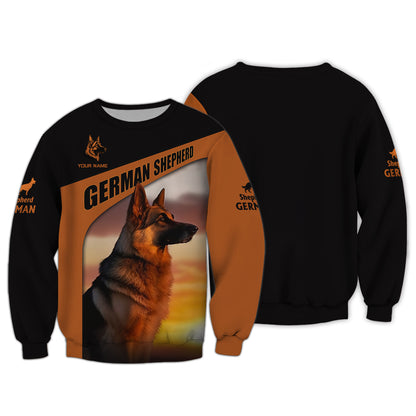 Camisetas de pastor alemán de marta plateada con impresión 3D completa, regalo con nombre personalizado para amantes de los perros