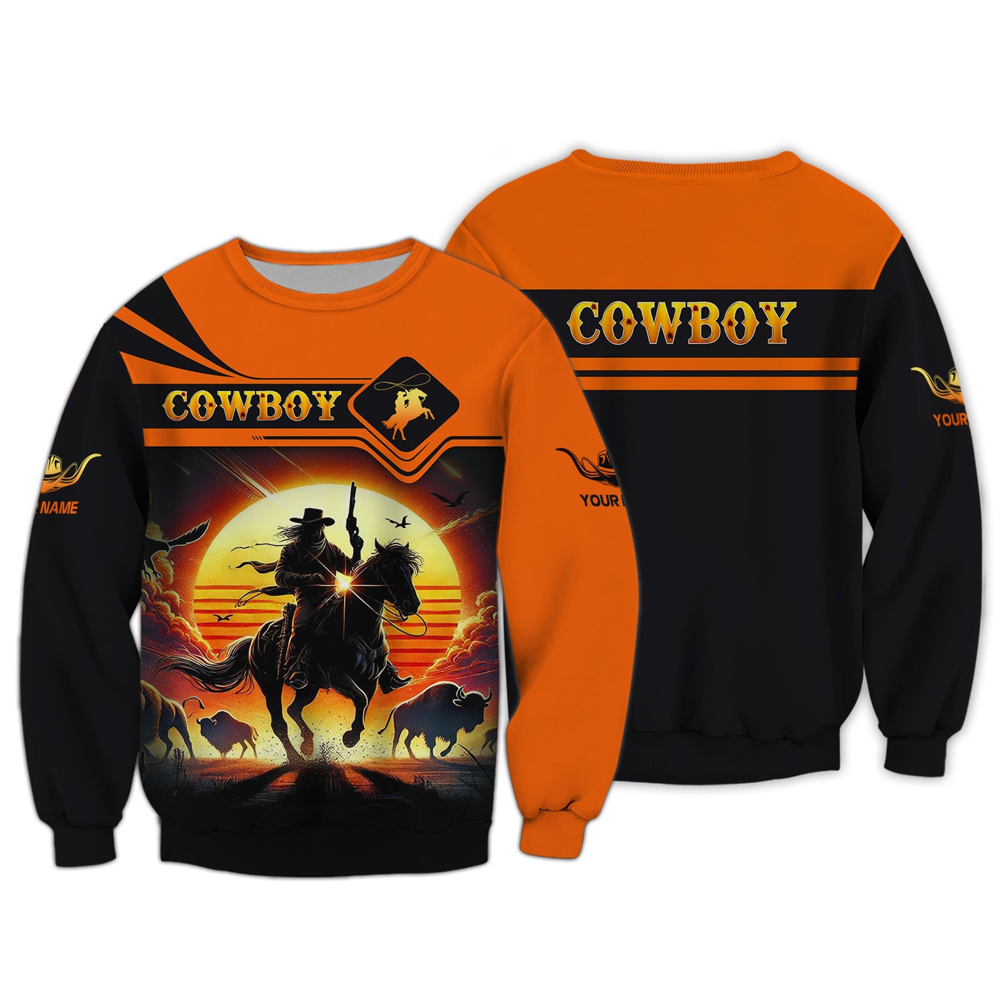 Camisetas con estampado 3D completo de vaquero con búfalo, regalo con nombre personalizado para amantes de los vaqueros