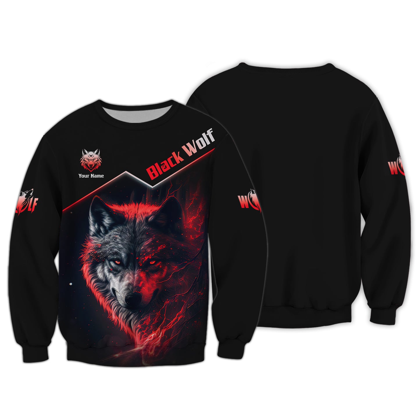 Camiseta personalizada con nombre en 3D de lobo negro con ojos rojos, regalo para amantes de los lobos